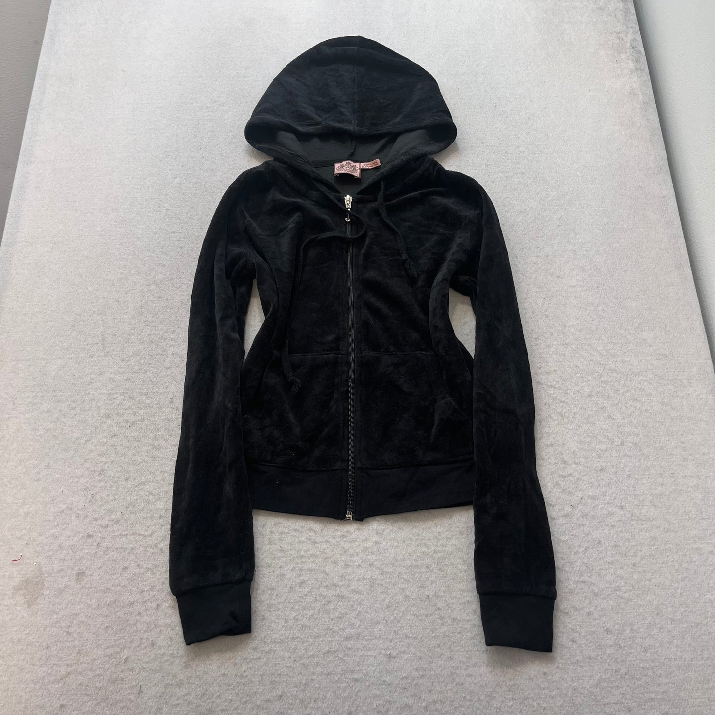 Vintage Juicy Couture Womens Black Velour Tracksuit Set Hoodie & Pant Y2k Size S