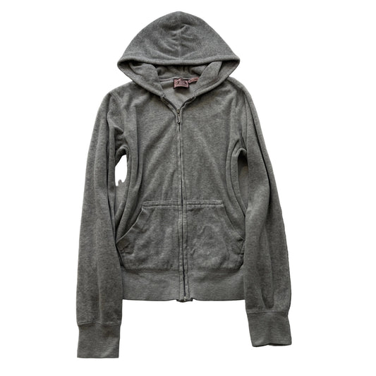 Juicy Couture Women's Grey Velour Long Sleeve Zip-Up Hoodie Pockets Y2K Size M