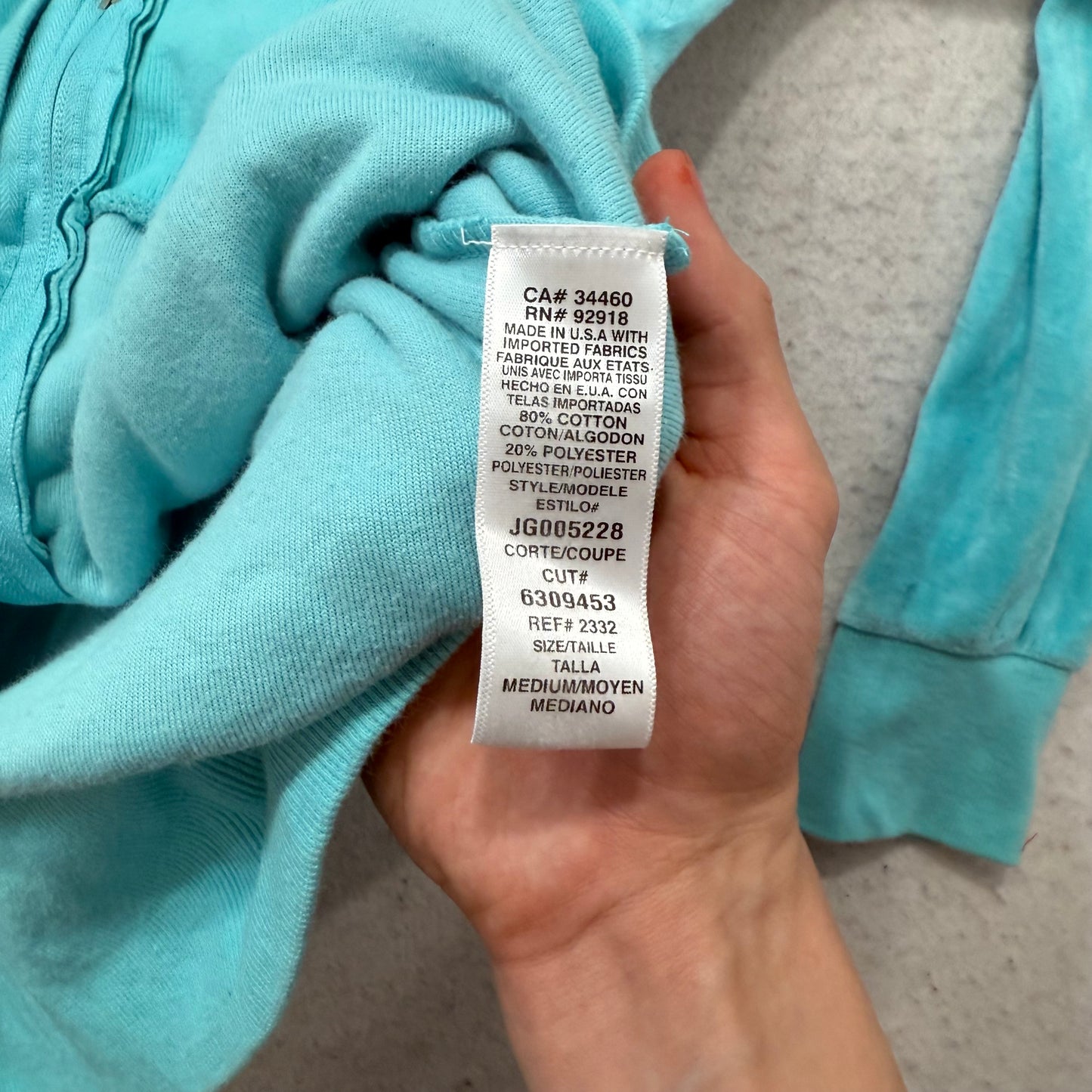 Juicy Couture Women's Turquoise Velour Full Zip Hoodie Drawstring Pockets Size M