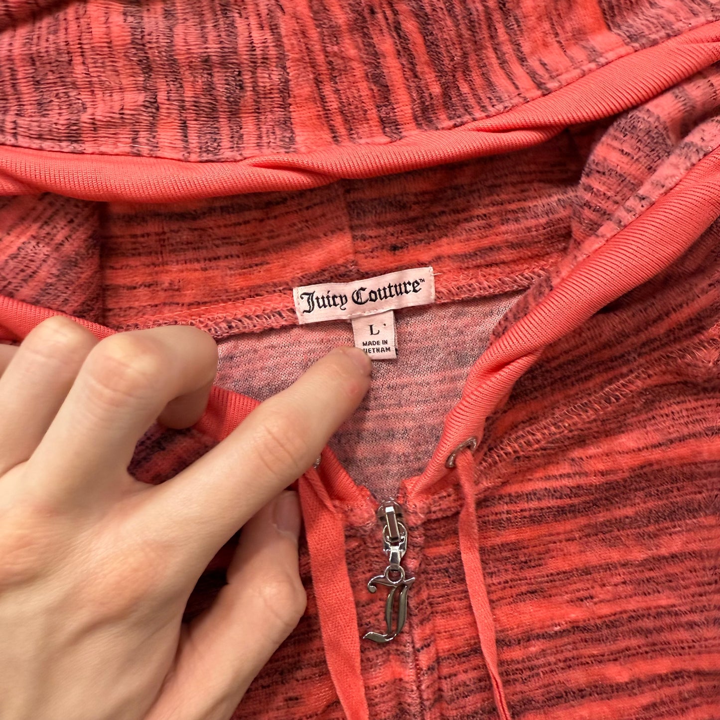 Juicy Couture Women's Orange Black Space Dye Zip-Up Hoodie Crown Logo Y2K Size L