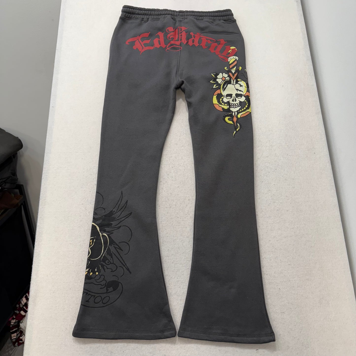 ED HARDY “Panther Skull” CHARCOAL FLARE PANTS