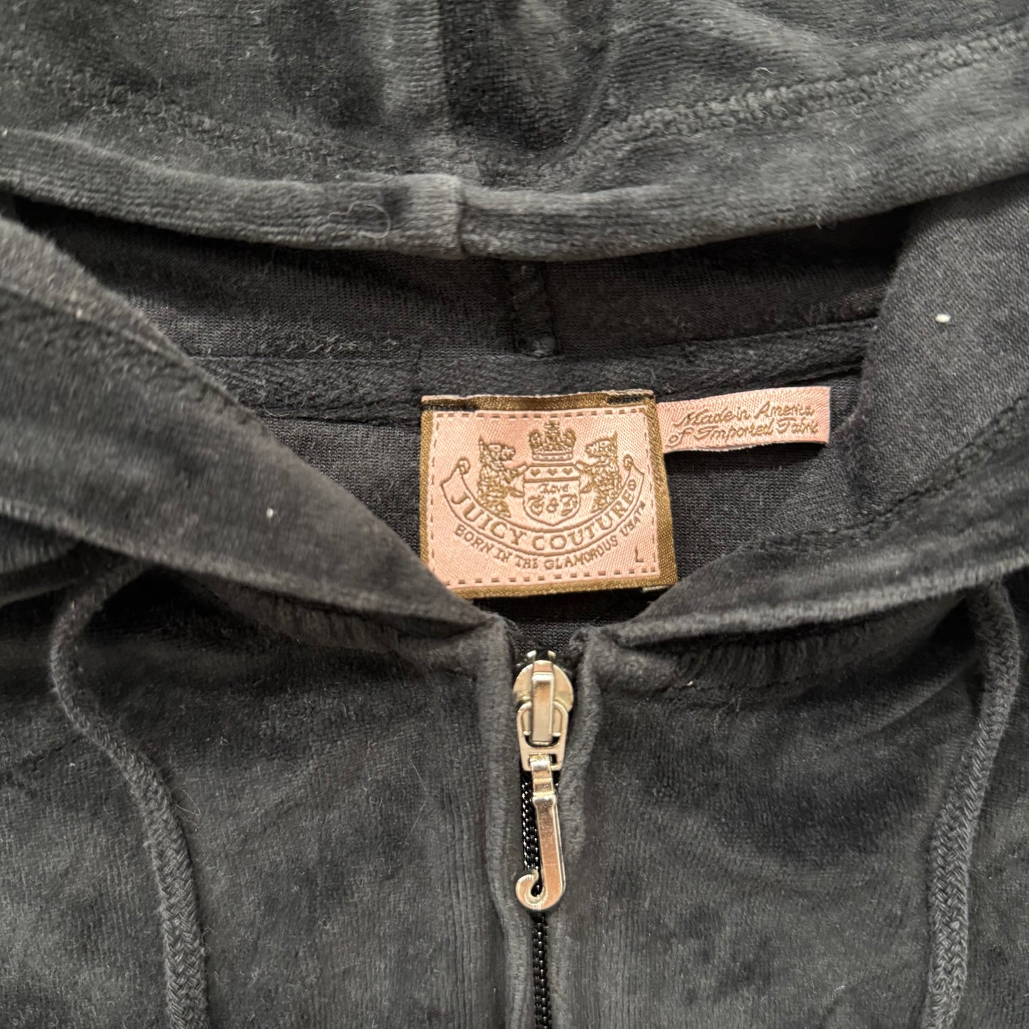 Vtg Juicy Couture Women's Black Velour Tracksuit Set Hoodie & Flared Pant Size L