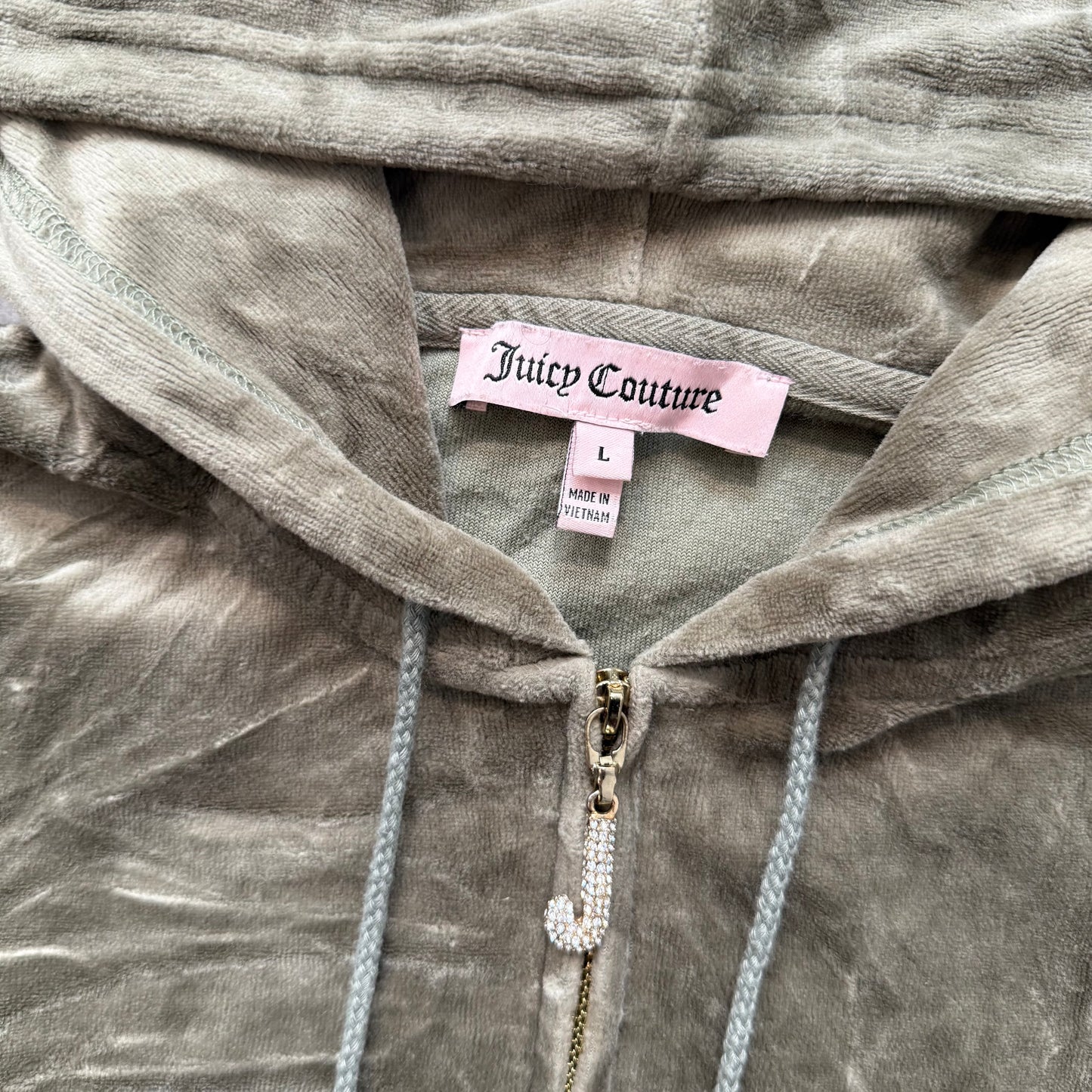 Juicy Couture Womens Light Olive Velour Tracksuit Set Hoodie & Pant Y2k Size L/M