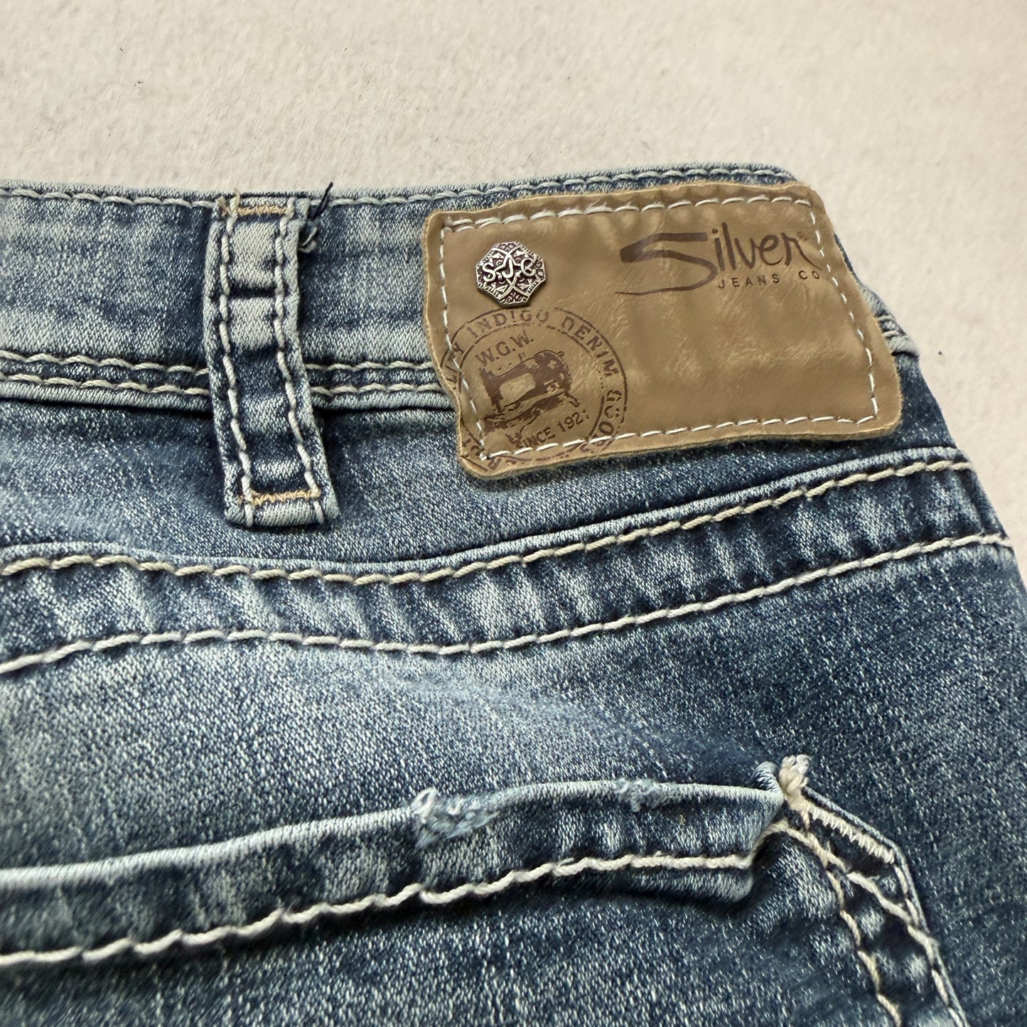 Silver Jeans Co. Womens Blue Boyfriend Jeans Fluid Denim Distressed Size W33xL25