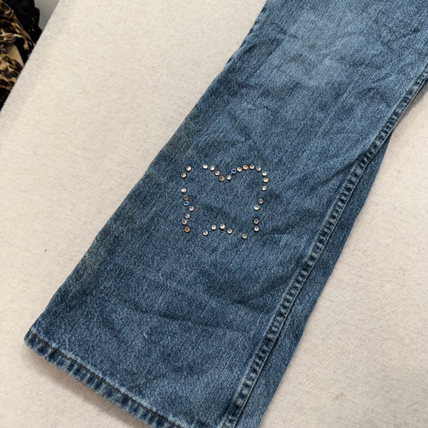 Arizona Jean Co. Womens Blue Denim Bootcut jeans Rhinestone Size 14 1/2 Plus