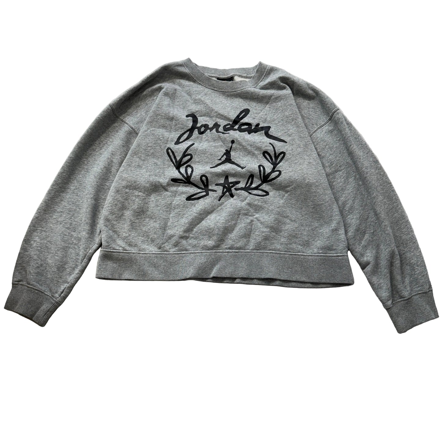 Jordan Women's Grey Fleece Sweatshirt Long Sleeve Crewneck Casual Graphic Size S