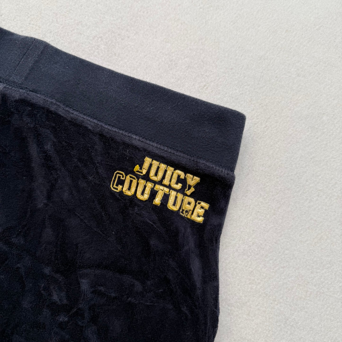 Juicy Couture Women Navy Blue Velour Flared Track Pant Front Pocket Logo Size XS