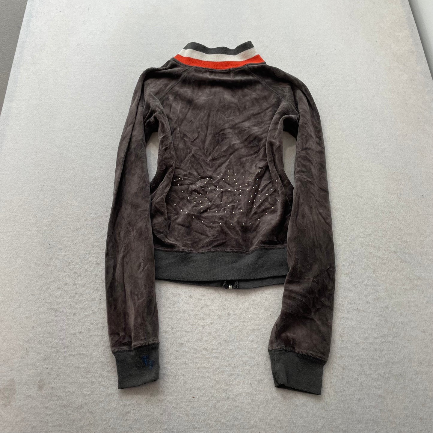 2003 Vintage Juicy Couture Women's Brown Velour Track Jacket Striped Neck Size L