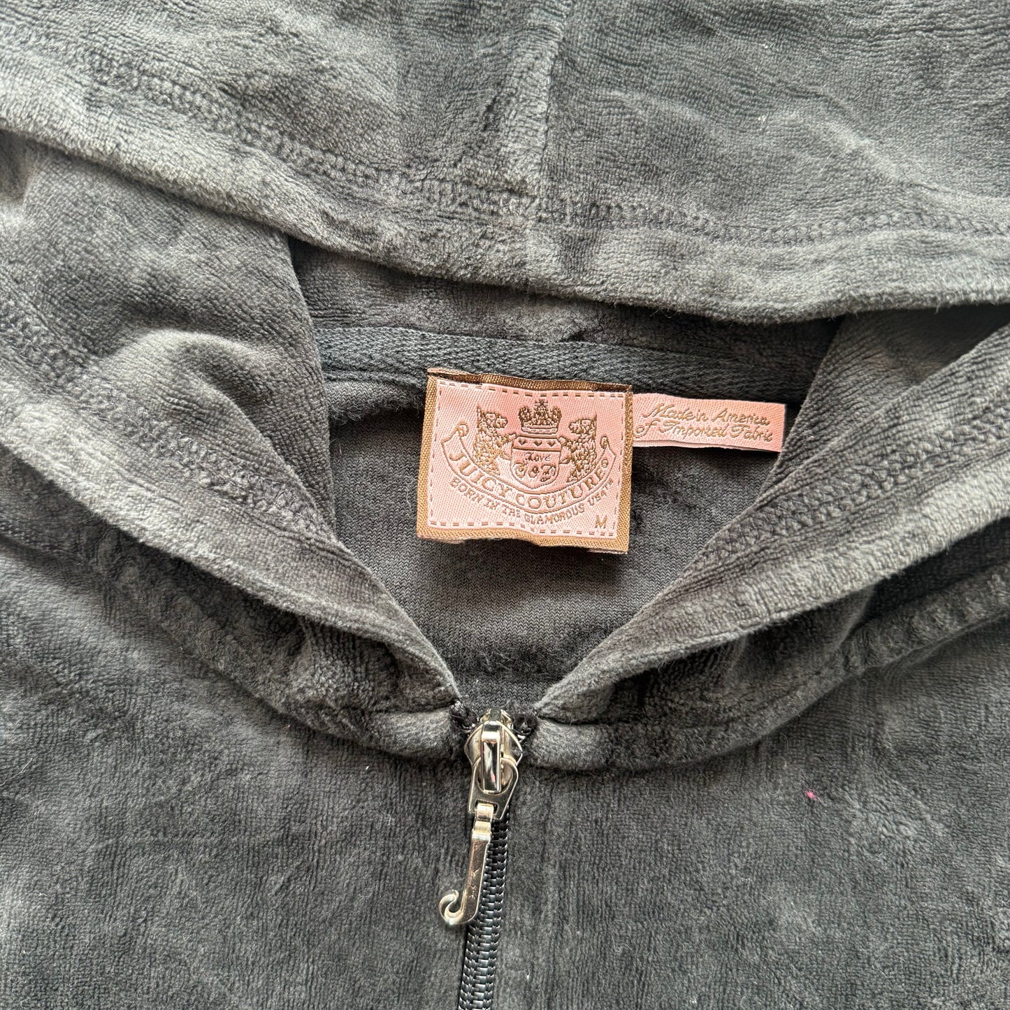 Juicy Couture Womens Charcoal Velour Zip-Up Hoodie Pockets Loungewear Y2k Size M