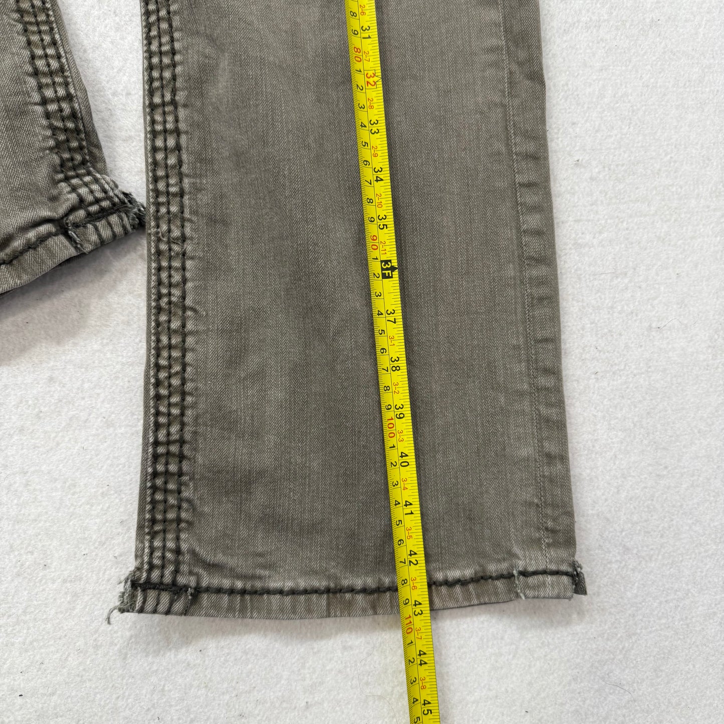 Rock Revival Men Taupe Denim Straight Jeans Inverted Fleur-de-Lis Pocket Size 36