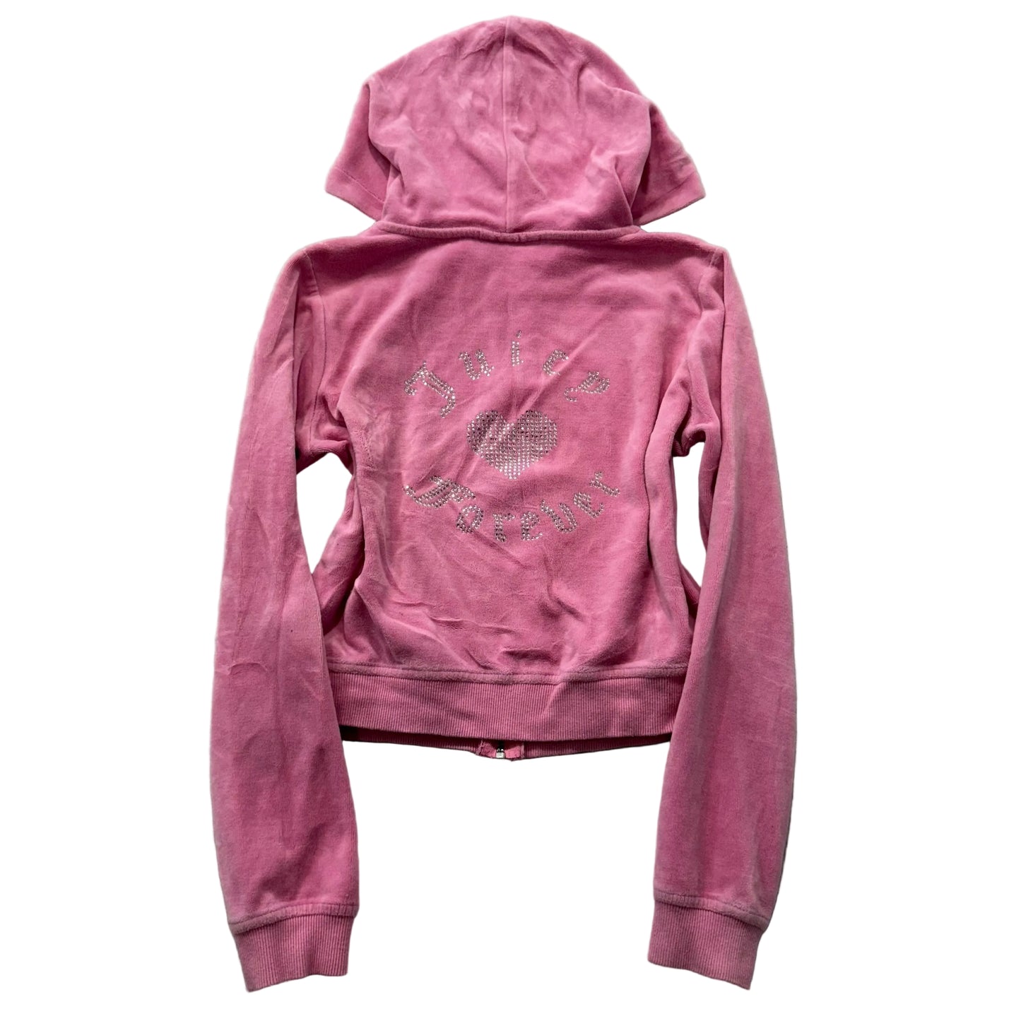 Juicy Couture Forever 21 Women Pink Velour Zip-Up Hoodie Rhinestones Logo Size M