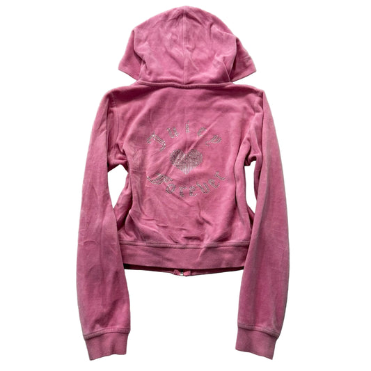 Juicy Couture Forever 21 Women Pink Velour Zip-Up Hoodie Rhinestones Logo Size M