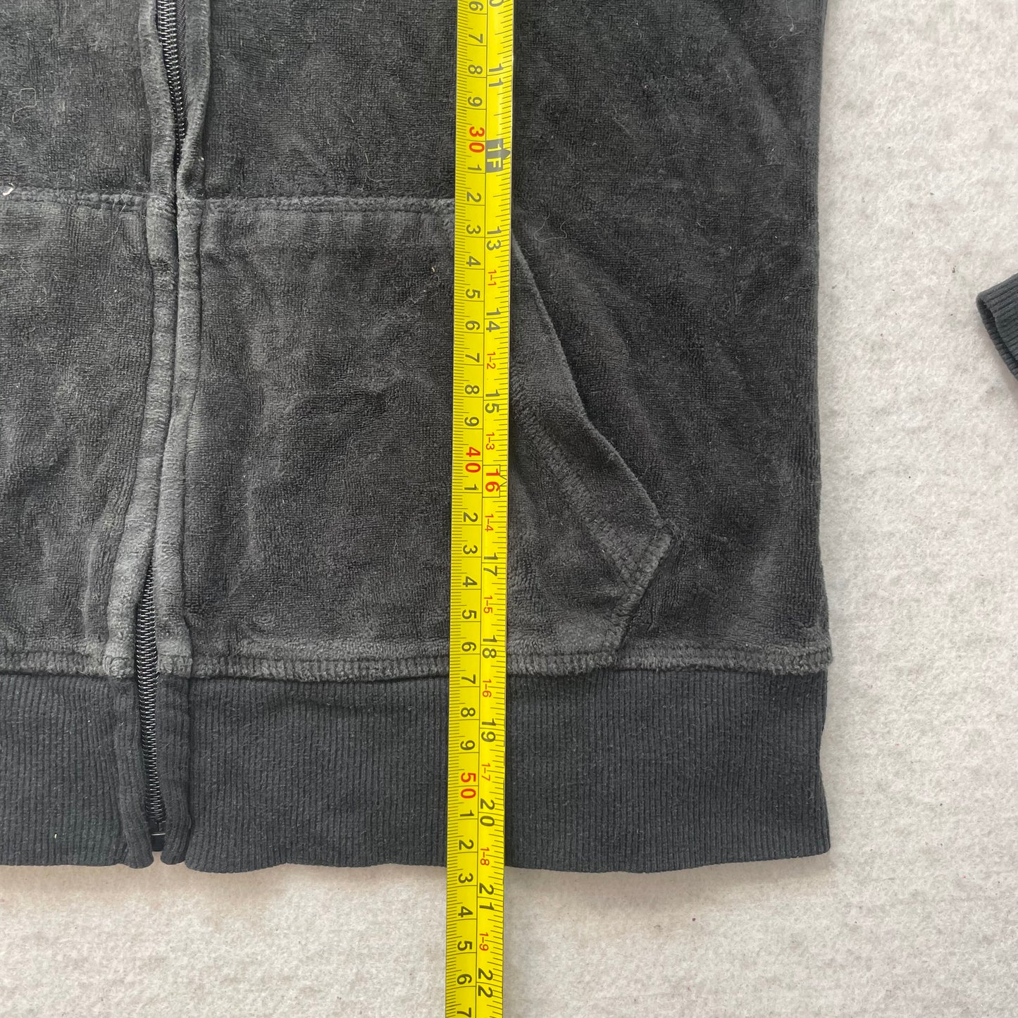 Juicy Couture Women's Jet Black Velour Full Zip Hoodie Pockets Loungewear Size M