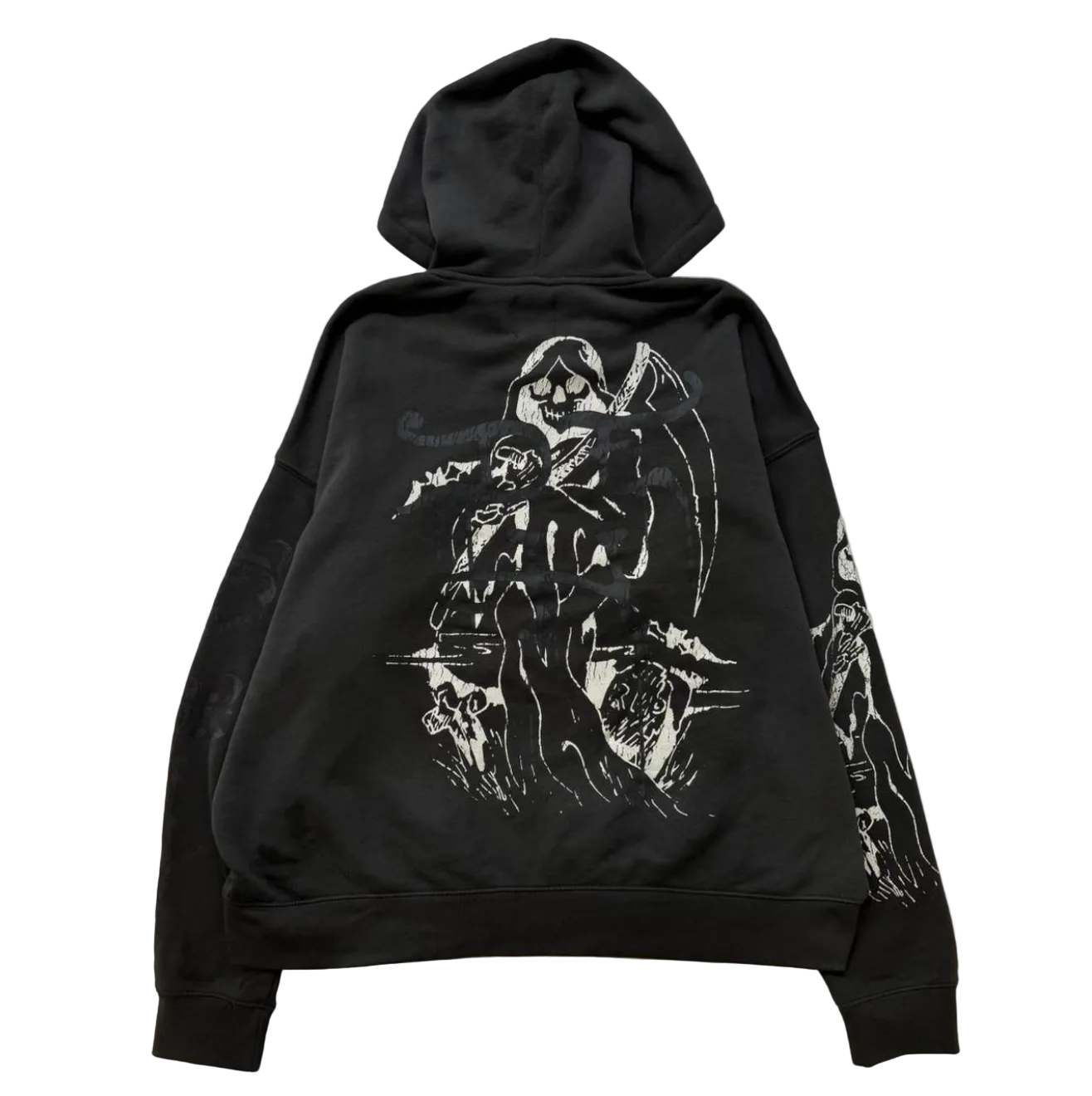 ED HARDY “REAPER” SUNFADED CHARCOAL BOXY ZIP UP HOODIE