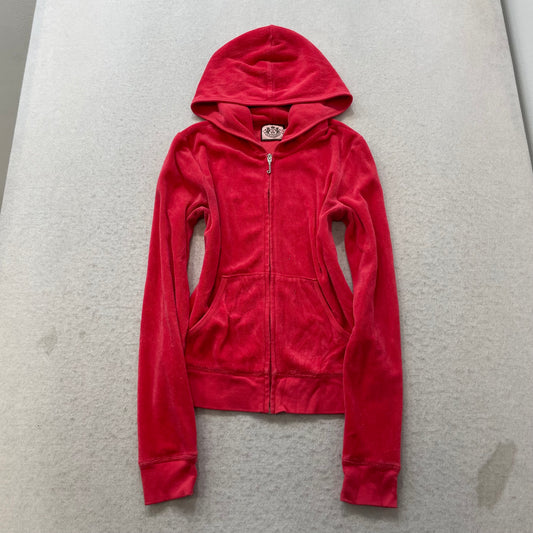 Vintage Juicy Couture Malibu Couture Womens Red Terry Cloth Hoodie Pocket Size S