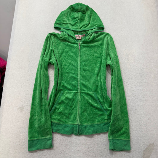 RARE Vintage Juicy Couture Scottie Dogs Womens Green Velour Zip-Up Hoodie Size L