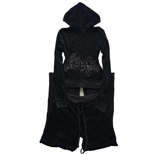 Juicy Couture Womens Black Tracksuit Set Zip Up Hoodie & Flared Pant Logo Size S