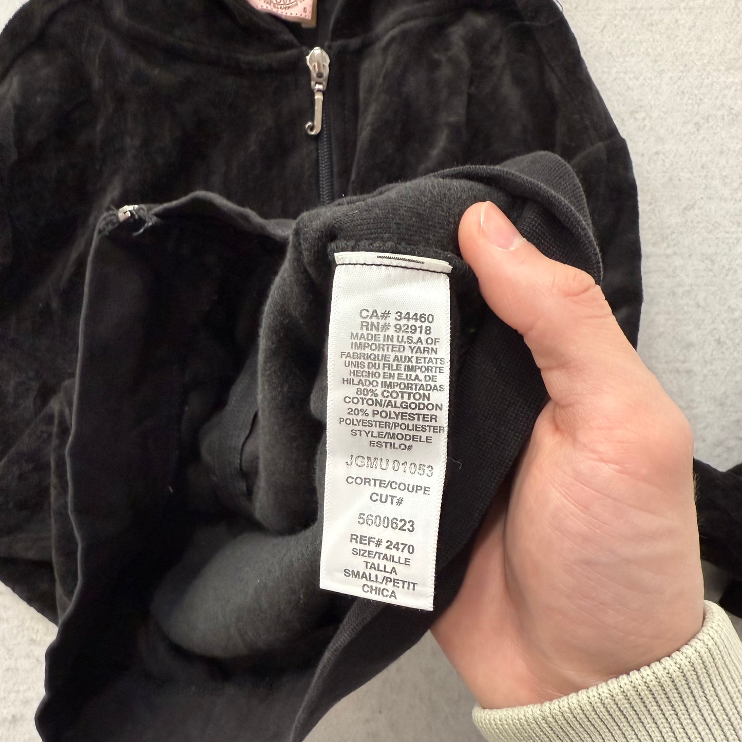 Vintage Juicy Couture Women's Black Velour Full Zip Hoodie Loungewear Y2K Size S