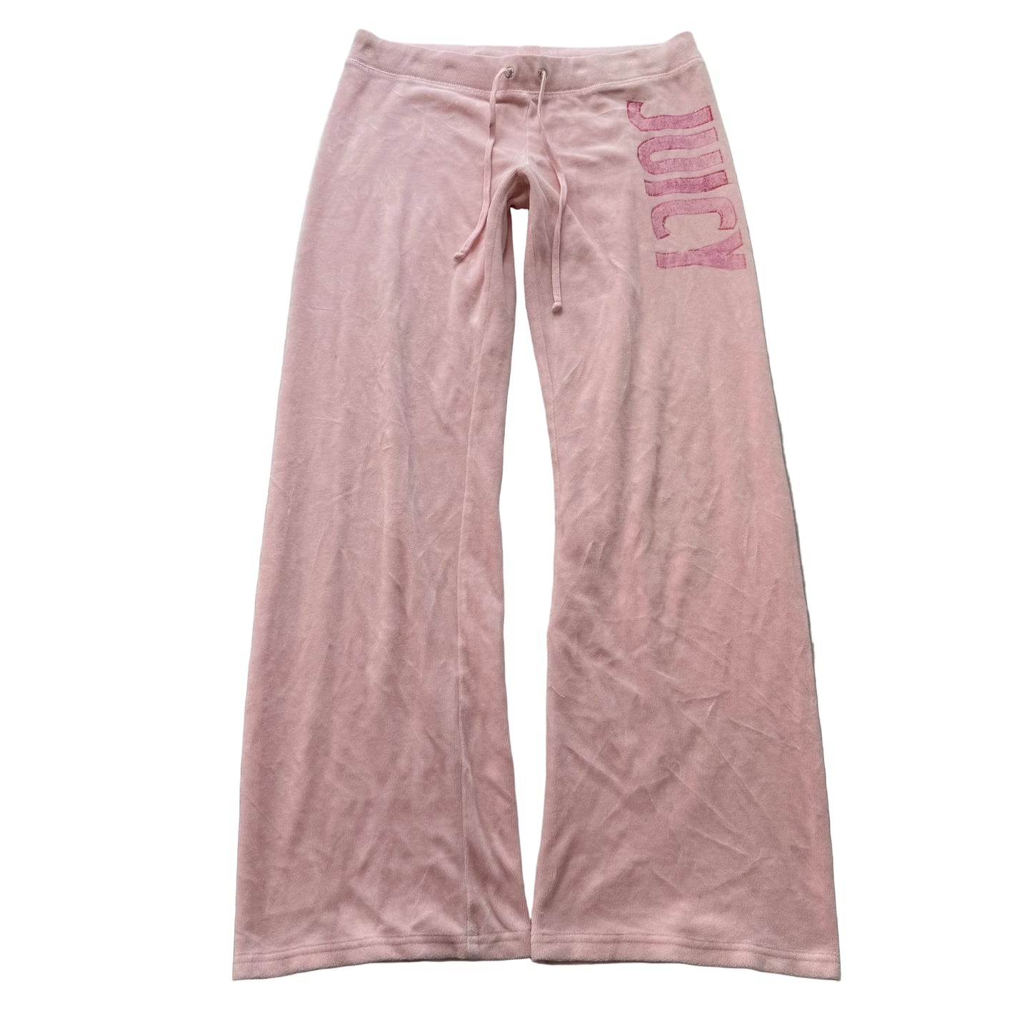 Juicy Couture Women's Pink Velour Flared Leg Track Pants Drawstring Logo Size M