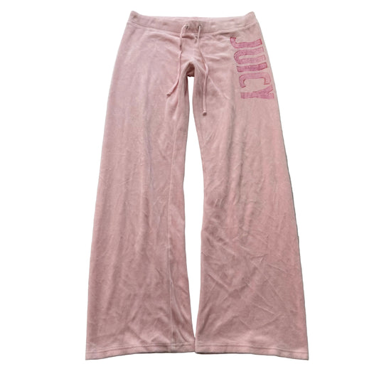 Juicy Couture Women's Pink Velour Flared Leg Track Pants Drawstring Logo Size M