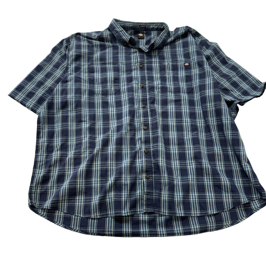 Dickies Men's Blue Plaid Button-Up Shirt Short Sleeves Relaxed Fit Size 4XL