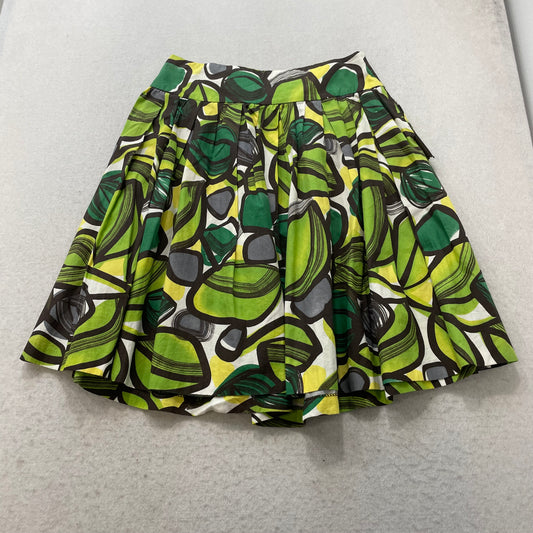 Zara Basic Women's Green Cotton Pleated A-Line Skirt Abstract Leaf Print Size S