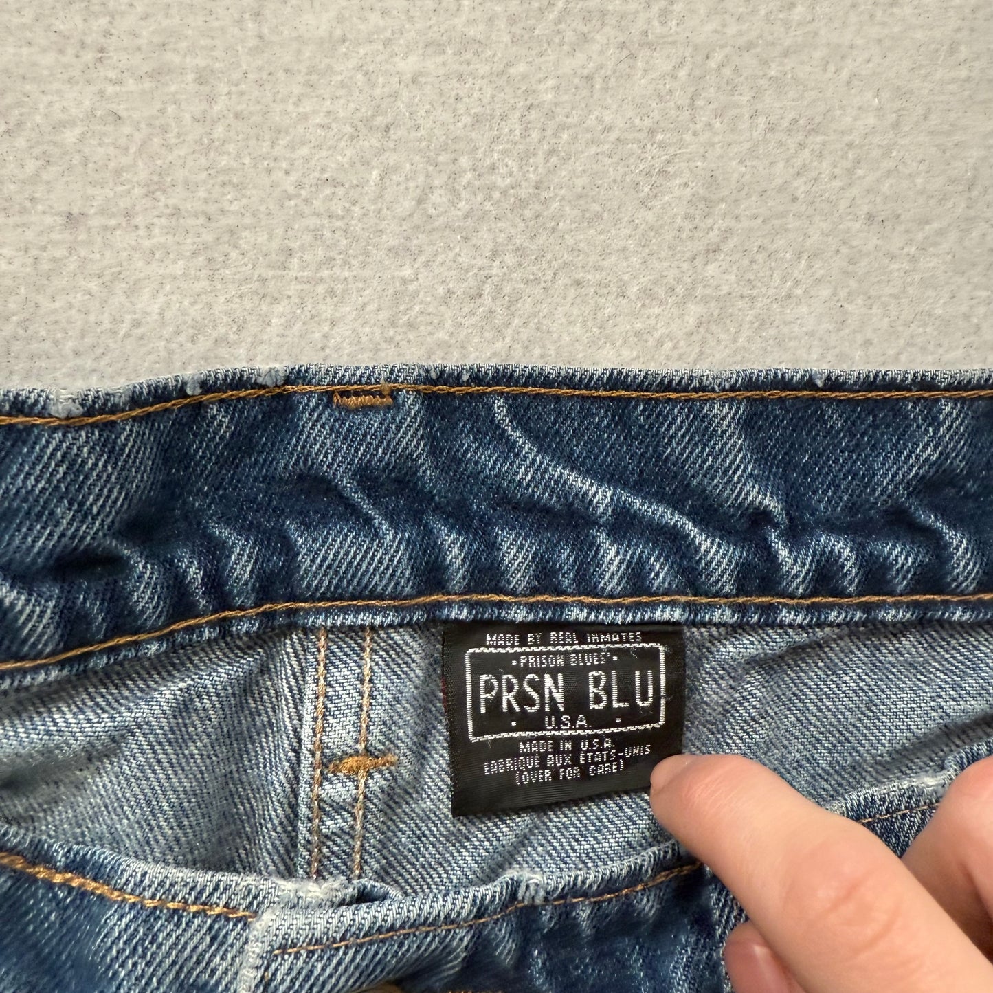 Vintage Prison Blues Men's Blue Denim Double Knee Carpenter Work Jeans Size 37