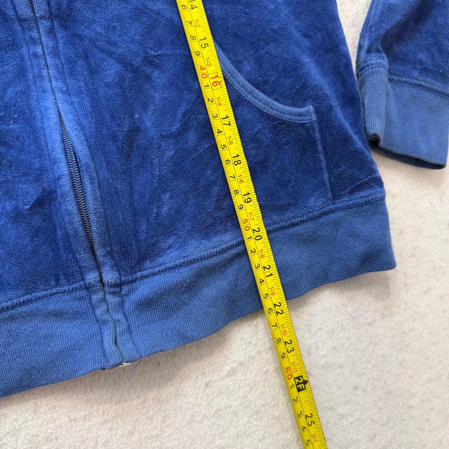 Vintage Juicy Couture Womens Royal Blue Velour Zip Up Hoodie Graphic Logo Size L