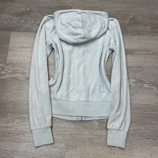 Vintage Juicy Couture Women's Pastel Mint Velour Zip-Up Hoodie Drawstring Size S