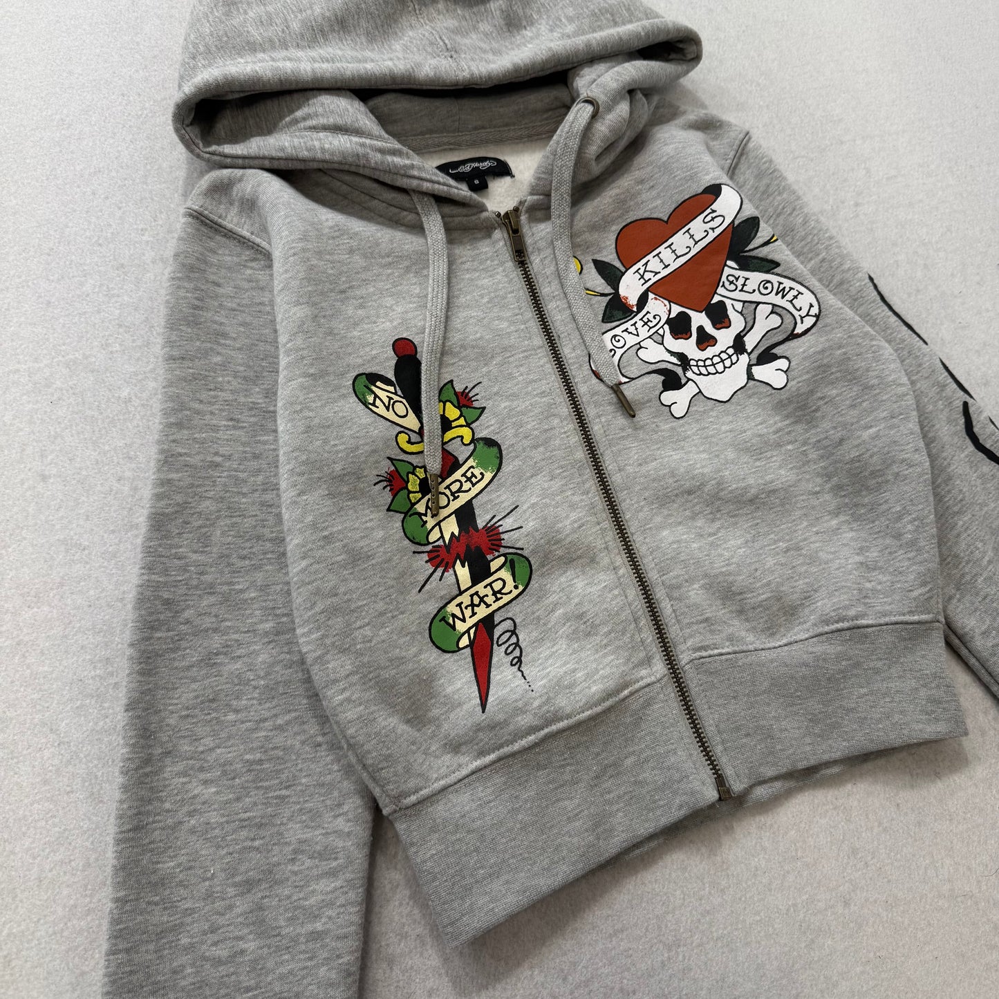 ED HARDY “LKS Skull” GREY CROPPED ZIP UP HOODIE
