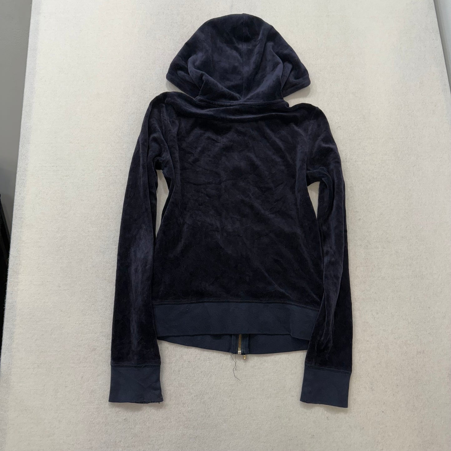 Vintage Juicy Couture Navy Velour Full Zip Hoodie Kangaroo Pocket Size XS
