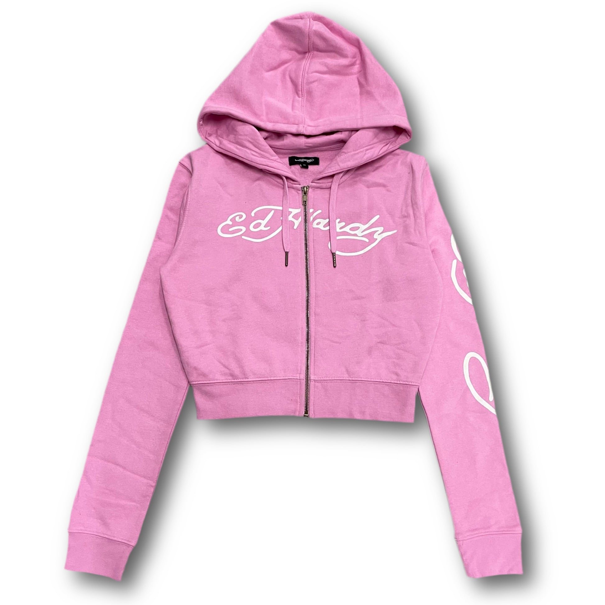 ED HARDY “Cobra” PINK CROPPED ZIP UP HOODIE - Clean Curriculums 