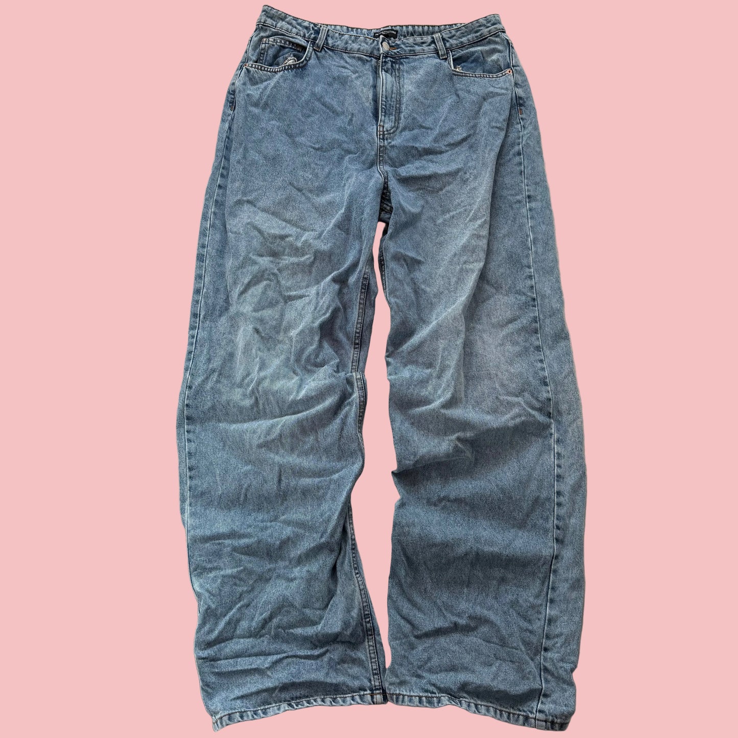 PrettyLittleThing Tall Womens Medium Blue Wide Leg Denim Jeans Baggy Fit Size 12