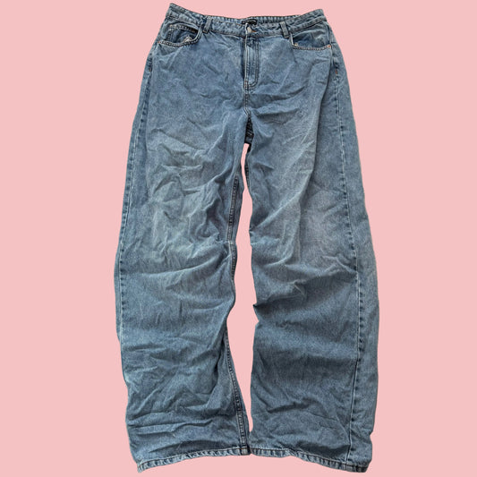 PrettyLittleThing Tall Womens Medium Blue Wide Leg Denim Jeans Baggy Fit Size 12