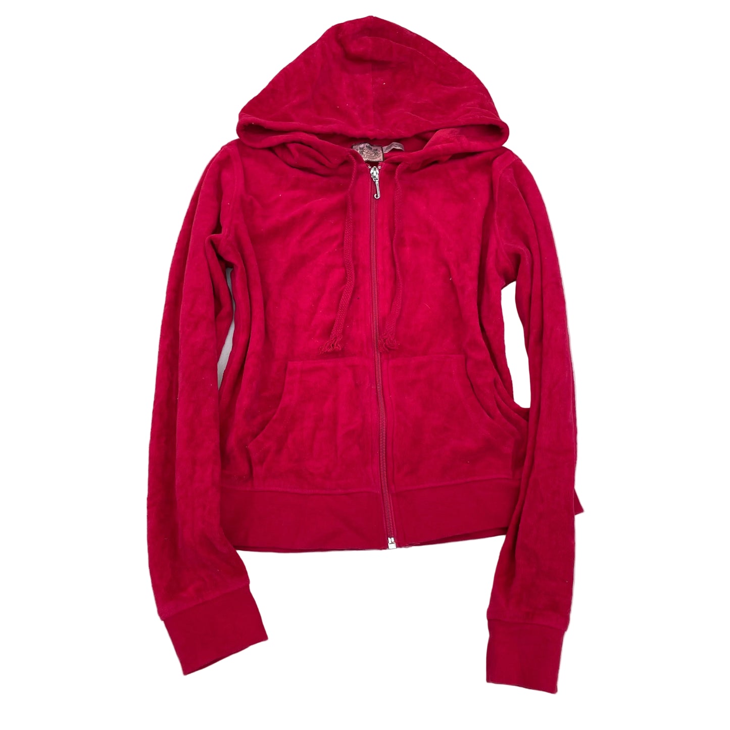 Vintage Juicy Couture Women Dark Red Velour Zip-Up Hoodie Drawstring Y2k Size S