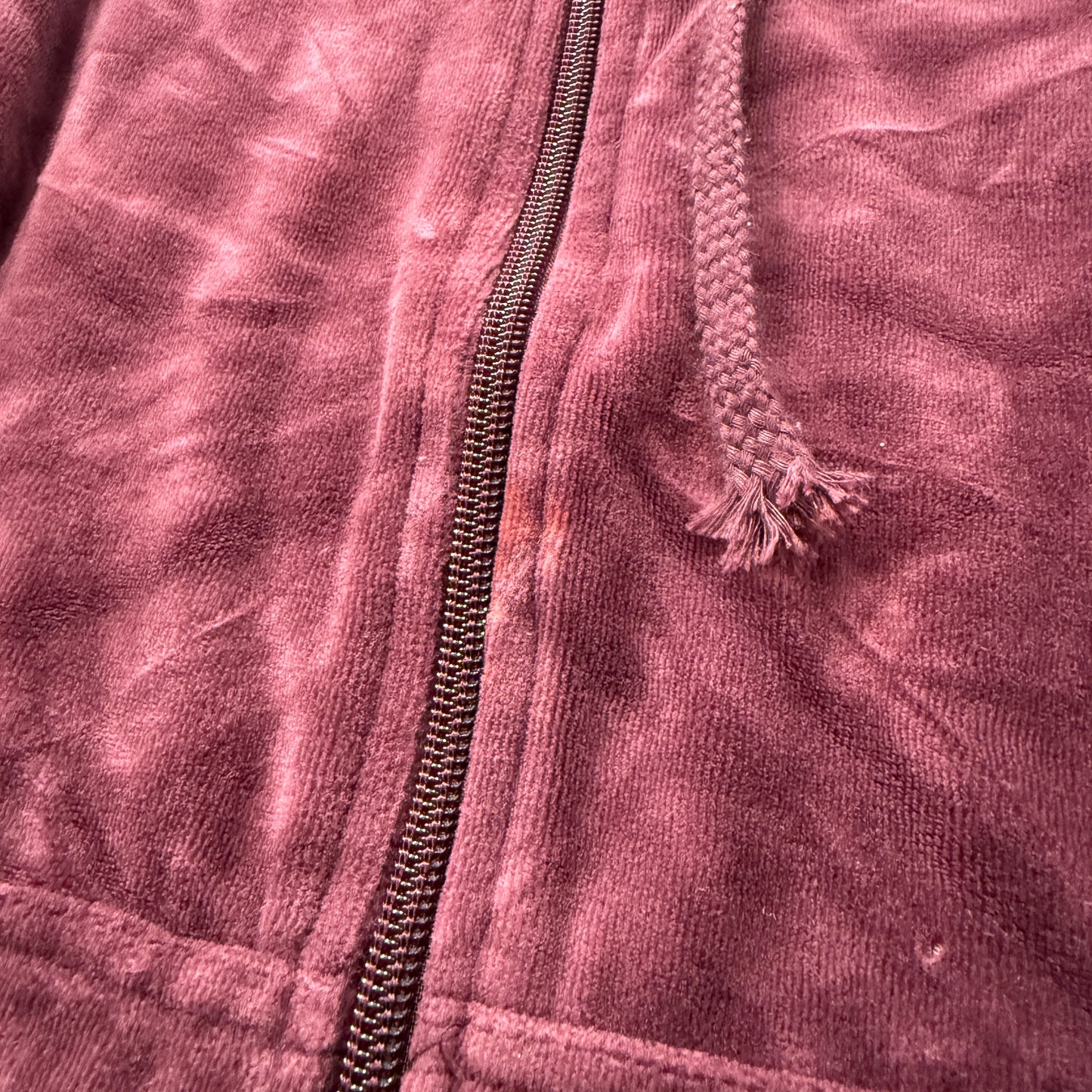 Vintage Juicy Couture Women's Burgundy Velour Zip-Up Hoodie Drawstring Size L