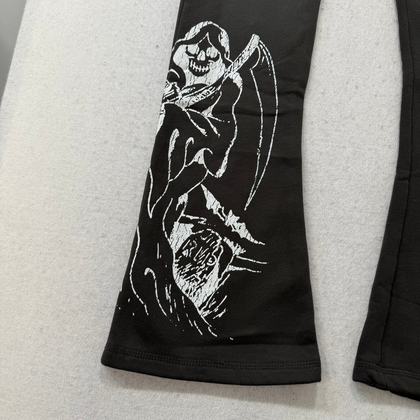 Ed Hardy Women's Black Cotton Flared Sweatpants Gothic Skeleton Graphic Size XL