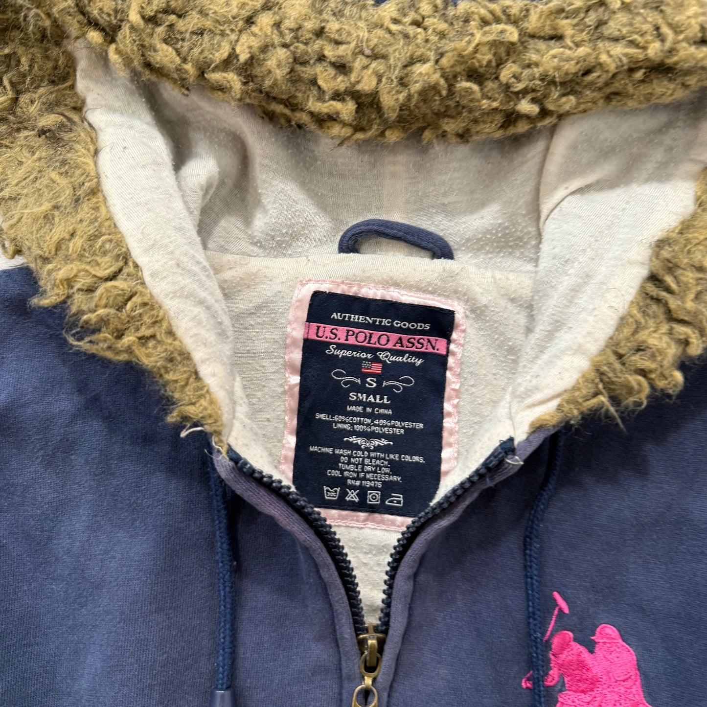 RARE FUR U.S. Polo Assn. Navy Blue Zip Up Logo Size S