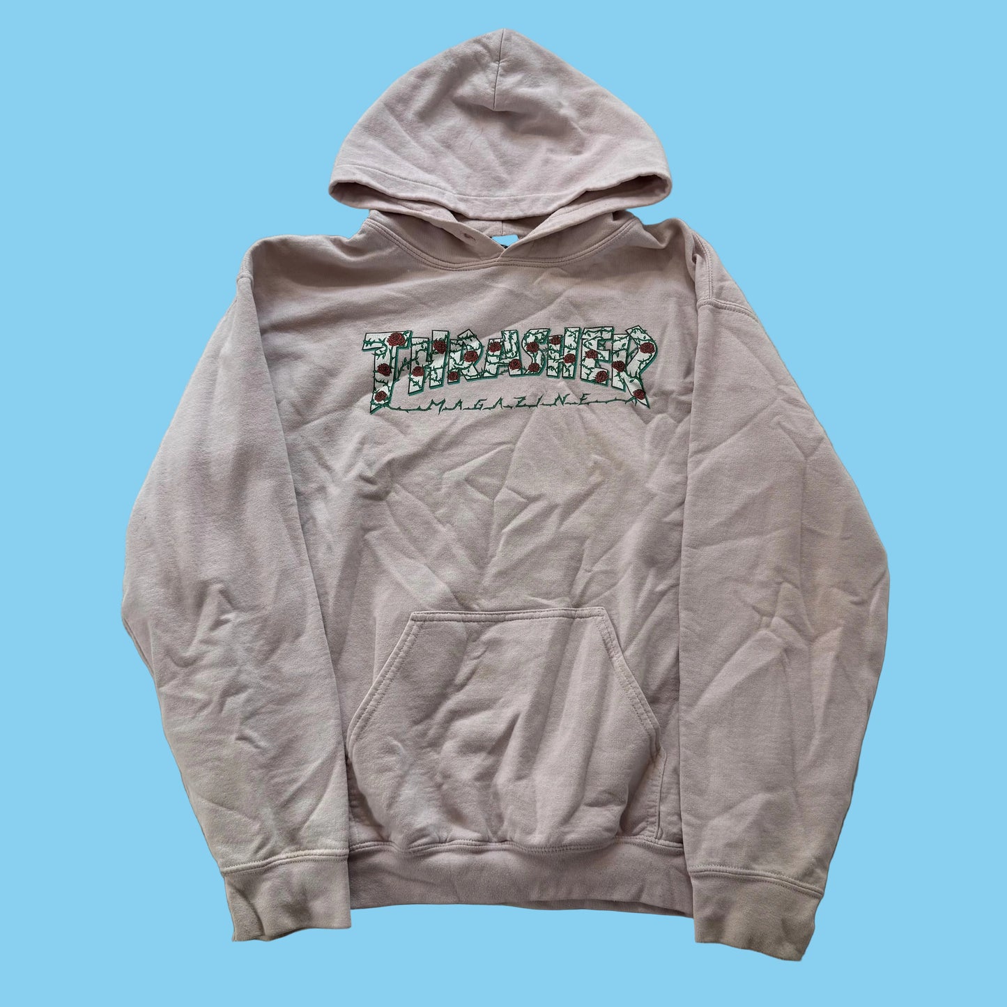 Thrasher Magazine Mens Pink Pullover Hoodie Rose Thorn Graphic Skateboard Size M