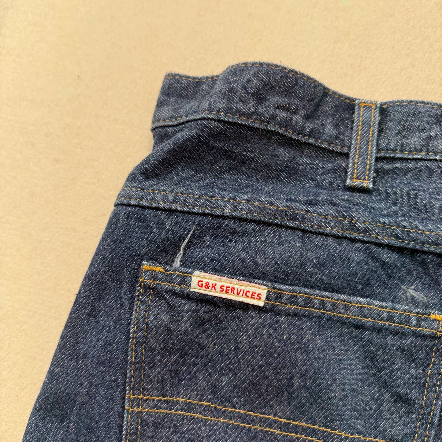 G&K Services Men Dark Blue Denim Straight Leg Industrial Workwear Jeans Waist 38