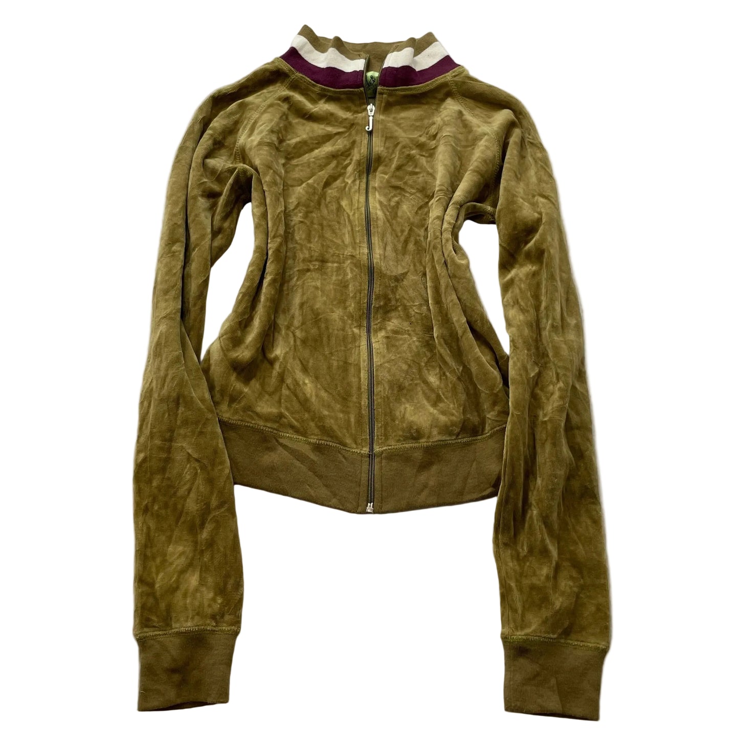 Vintage 2003 Juicy Couture Womens Olive Velour Zip-Up Track Jacket Pocket Size L