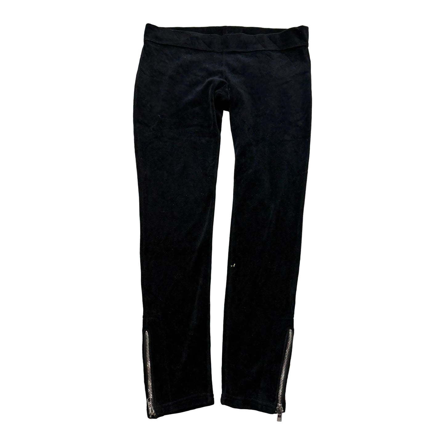 Vintage Juicy Couture Womens Black Velour Track Pant Ankle Zip Elastic Waist - S