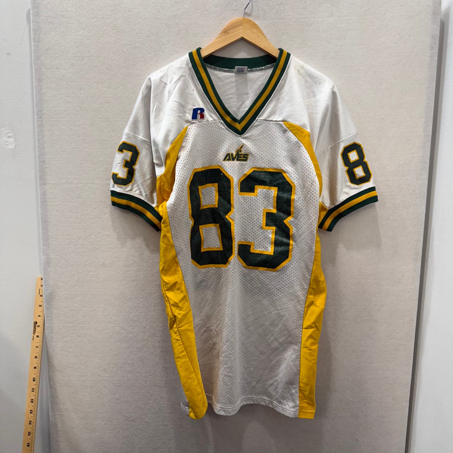 Russell Athletic White Green Yellow Football Jersey 83 Mesh Made in USA Size L