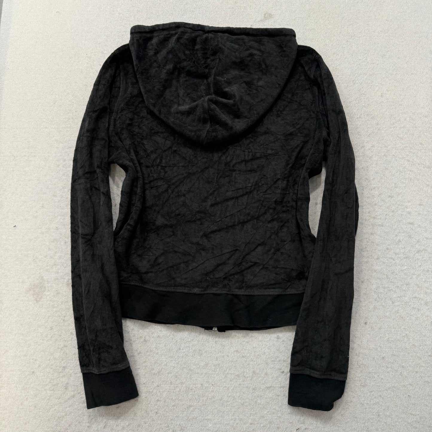 Vintage Juicy Couture Womens Charcoal Velour Zip-Up Hoodie Drawstring Y2k Size S