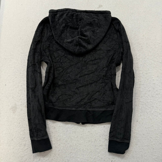 Vintage Juicy Couture Womens Charcoal Velour Zip-Up Hoodie Drawstring Y2k Size S