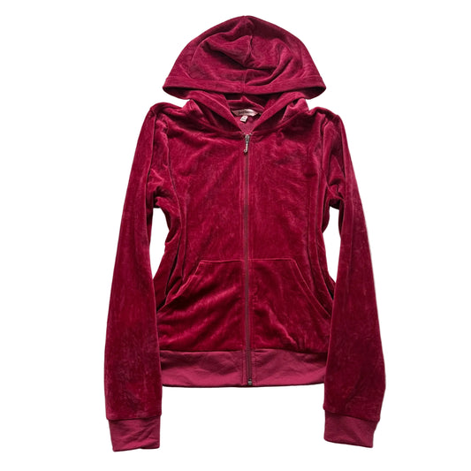 Juicy Couture Womens Dark Hot Pink Velour Zip-Up Hoodie Loungewear Pocket Size M