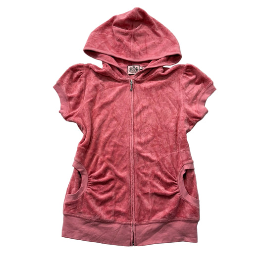 RARE Juicy Couture Womens Pink Terry Cloth Zip-Up Hoodie Short Sleeve Y2k Size M