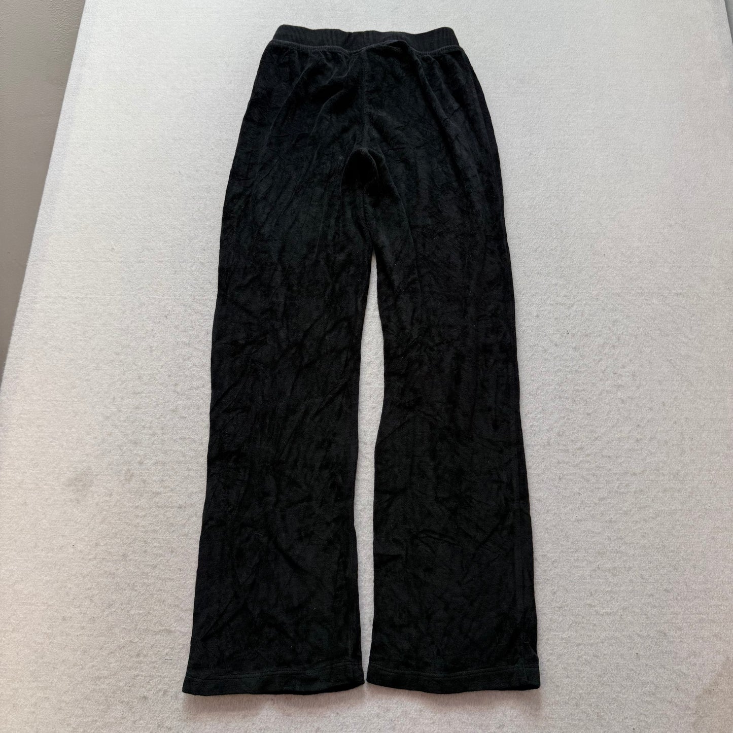 Juicy Couture Women's Black Velour Wide Track Pant Drawstring Crown Logo Size 12