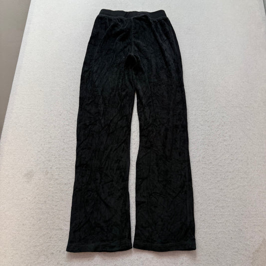 Juicy Couture Women's Black Velour Wide Track Pant Drawstring Crown Logo Size 12