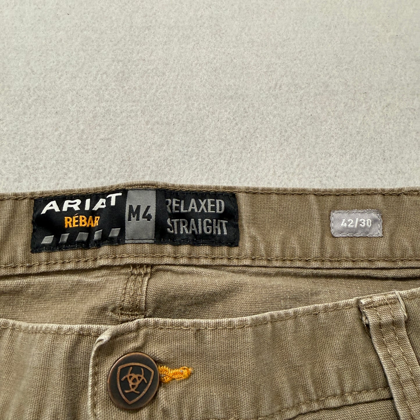 Ariat Rebar M4 Men's Khaki Canvas Workwear Pants Relaxed Straight Fit Size 42x30